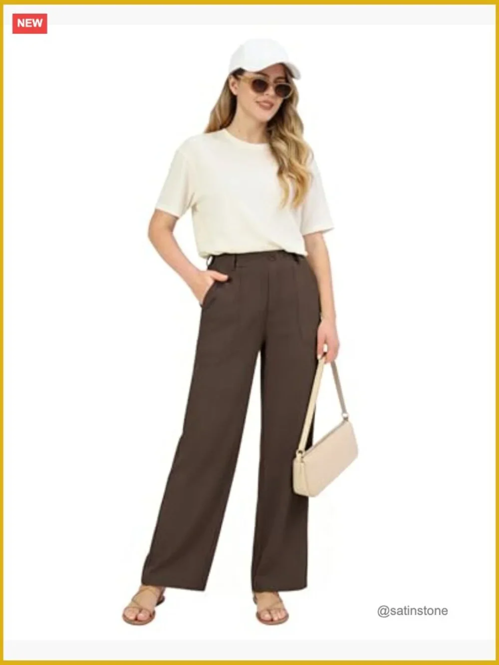 High Waisted Wide Leg Linen Cotton Blend Pants Pull On - Picture 6 of 7